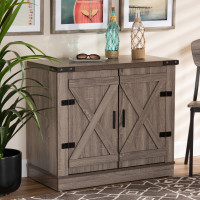 Baxton Studio SC910041-2-Oak-Shoe Cabinet Wayne Modern Contemporary Farmhouse Oak Brown Finished Wood 2-Door Shoe Storage Cabinet